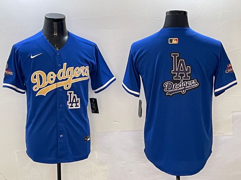 Men Los Angeles Dodgers Blank Blue Champion gold character 2025 Nike MLB Jersey style 24